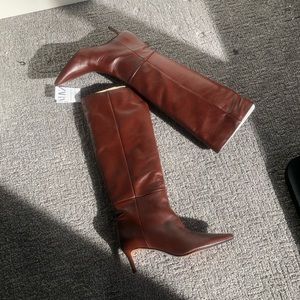 NWT Zara Stiletto Heel High Shaft Leather Boots (8.5)